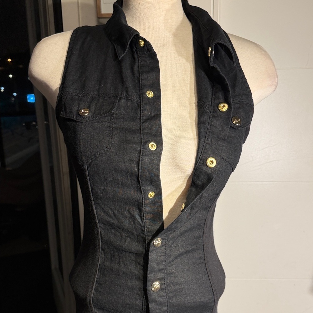 Vintage Y2K Guess Black Sleeveless Linen Dress - Picture 9 of 12
